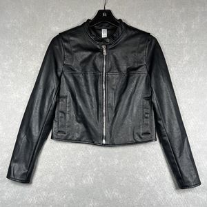 Spanx Faux Leather Jacket Women’s Small Black Motorcycle Style Smooth Full Zip